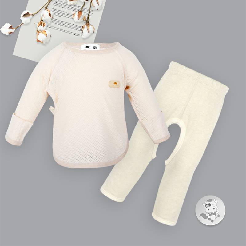 [2 pieces] Verantwortung baby boy and girl newborn organic colored cotton suit Four seasons thin mesh jersey top Light c