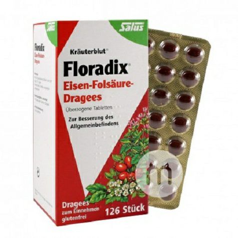 Salus Germany Floradix iron tablets contain 126 folic acid tablets