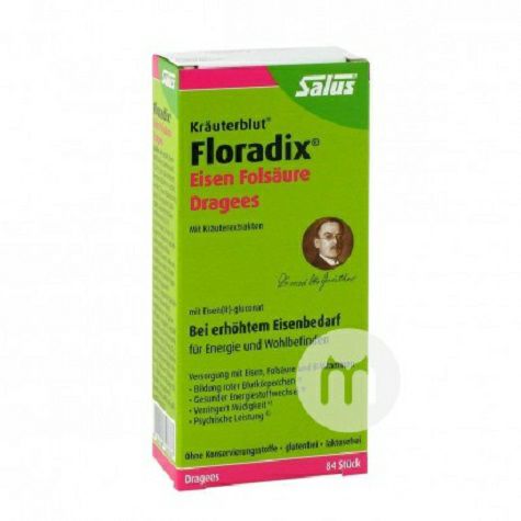 Salus Germany Floradix iron tablets containing folic acid Green Pharmacy version 84 tablets