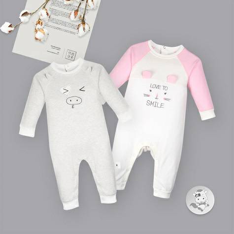 [2 pieces] Verantwortung Baby boys and girls organic cotton one-piece romper European style laughing cat + naughty calf