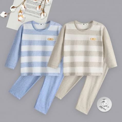 [2pcs] Verantwortung Baby boys and girls organic color cotton spring and autumn pajamas set classic striped long-sleeved