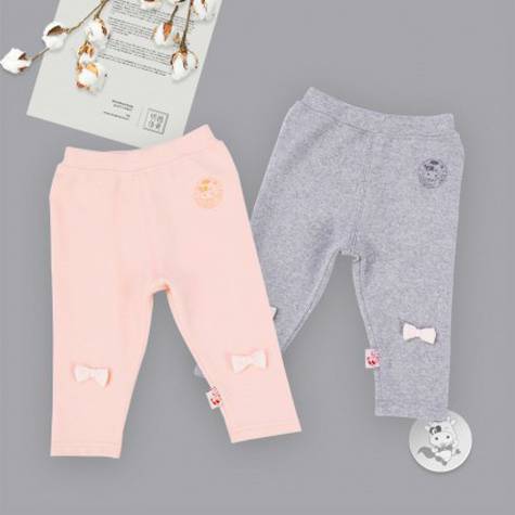 [2 pieces] Verantwortung baby girl organic cotton leggings cute bow grey+pink