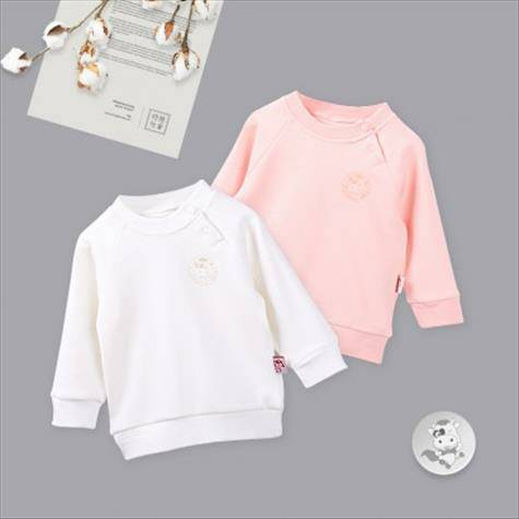 [2 pieces] Verantwortung Baby boys and girls organic cotton long-sleeved bottoming shirt, vibrant solid color pink+white