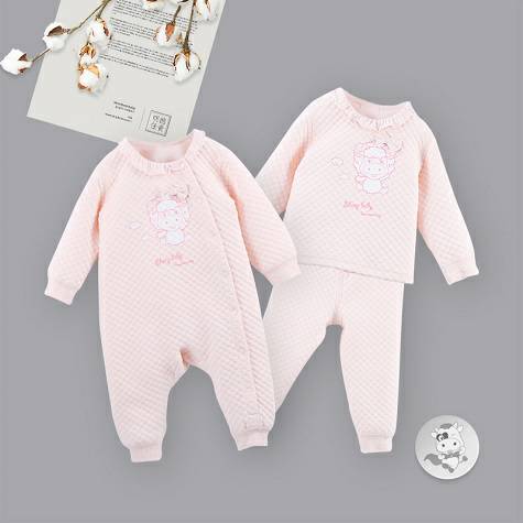 [2 pieces] Verantwortung Baby boys and girls organic cotton one-piece romper + top trouser suit pink