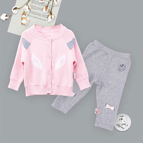 [2 pieces] Verantwortung Baby boys and girls organic cotton European classic double-layer knitted cardigan jacket pink +