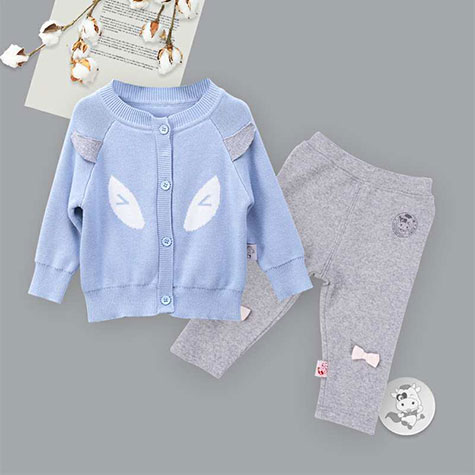 [2 pieces] Verantwortung Baby boys and girls organic cotton European classic double-layer knitted cardigan jacket blue +