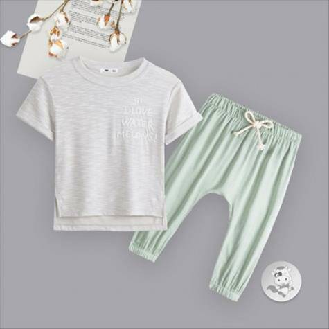 [2 pieces] Verantwortung Baby boys and girls fashion personality short-sleeved rolled-sleeved T-shirt light gray + fresh