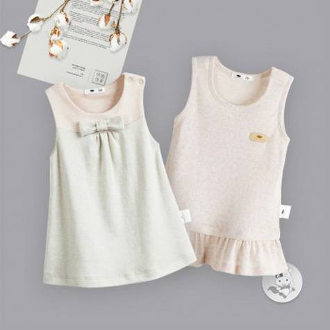 [2 pieces] Verantwortung baby girl organic color cotton skirt European-style bow princess vest skirt + organic color cot