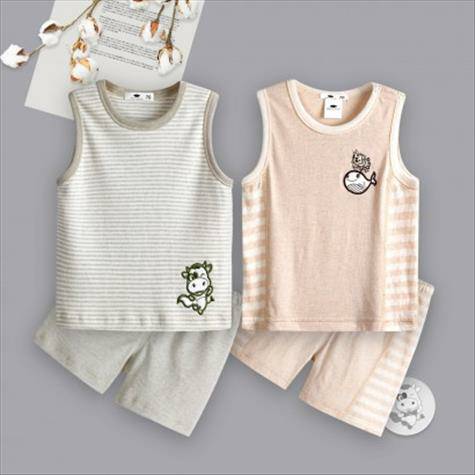 [2 pieces] Verantwortung Baby boys and girls organic color cotton summer thin suit, breathable vest shorts + classic str