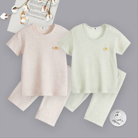 [2 pieces] Verantwortung baby organic color cotton summer thin suit, thread jacquard vest shorts, light coffee color + m
