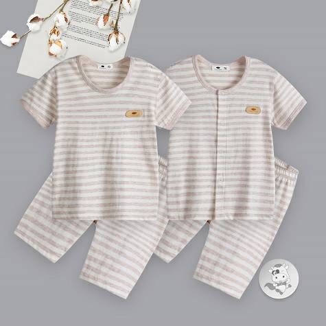 [2pcs] Verantwortung Baby boys and girls organic color cotton summer thin suit Classic light coffee striped vest shorts 