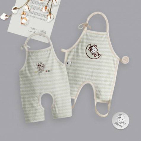 [2 pieces] Verantwortung Baby boys and girls organic color cotton summer thin belly bib bellyband light green stripes + 