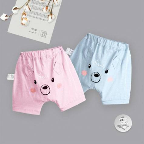 [2 pieces] Verantwortung Baby boys and girls fashion cute little ear bear Harlan five-point PP pants blue + pink