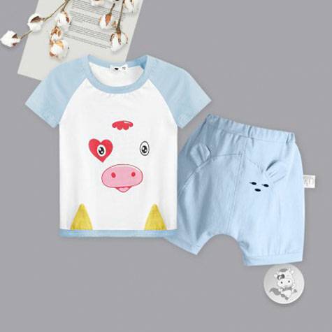 [2 pieces] Verantwortung baby boy and girl all-match love calf summer short-sleeved T-shirt + simple three-point bear su