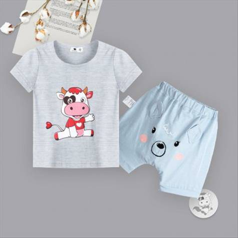 [2 pieces] Verantwortung Baby boys and girls all-match casual jumping calf summer short-sleeved T-shirt gray + fashion c