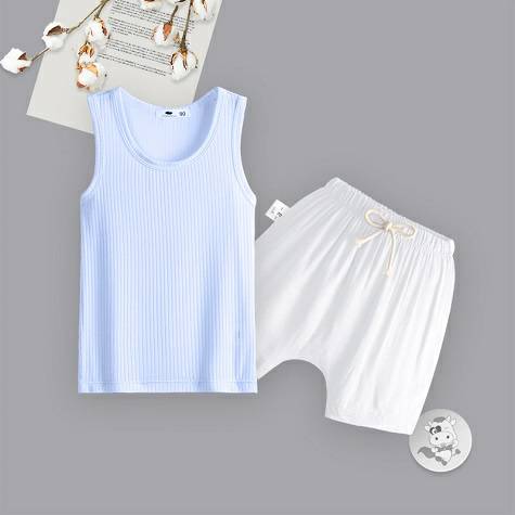 [2 pieces] Verantwortung Baby boys and girls European and American simple summer fresh solid color small vest blue + fre