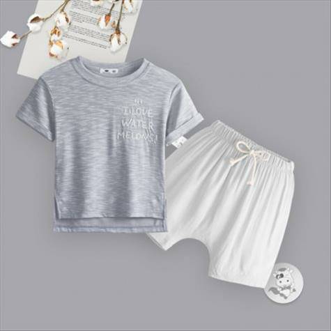 [2 pieces] Verantwortung Baby boys and girls fashion personality short-sleeved rolled-sleeved T-shirt dark gray + fresh 