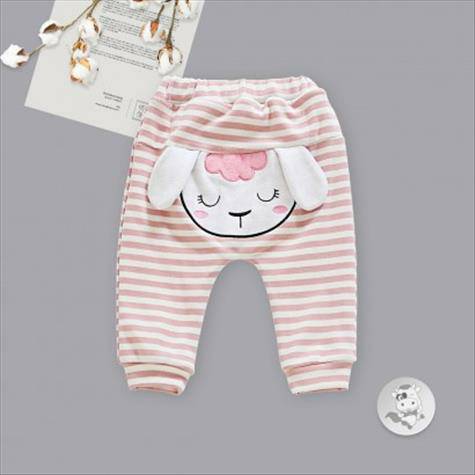 Verantwortung baby girl standing ear stripes, cute squinted lamb plus cashmere big PP pants pink