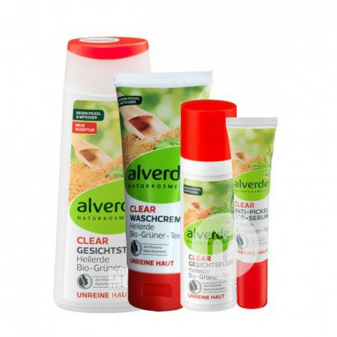 [4 pieces]Alverde German Ivyde Grape Seed Medicated Acne Cleanser+SOS Acne Essence+Moisturizing Essence Emulsion+Anti-ac