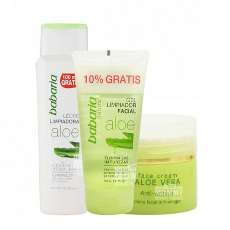 [3 pieces]Babaria Spanish Aloe Vera Oil Control Facial Cleanser + Deep Cleansing Cleanser + Cream Original Overseas