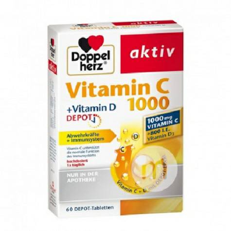 Doppelherz German Vitamin C + Vitamin D 60 Tablets Original Overseas
