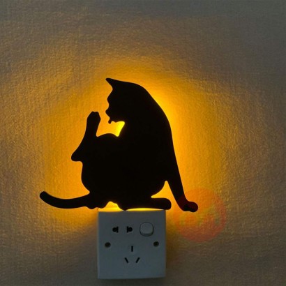 Cat Night Light Voice Activated Black Cat Silhouette Lamp Wall Decor for Home Living Room Hallway Bedroom Animal Warm Li