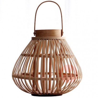 SWT Wholesale retro design wooden frame rattan glass jar lanterns candle holder for home decor