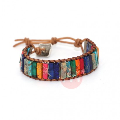 OEM Bracelet Jewelry Handmade multicolor natural stone tube beads leather wrapped Bracelet couple Bracelet