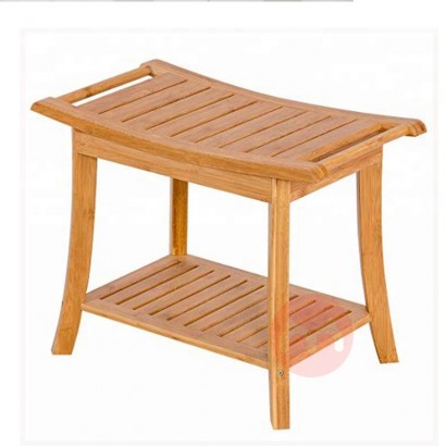 Carbonized Bamboo Color Practical Bamboo Shower Bench Seat With Bottom Storage Shelf