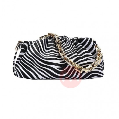 OEM Women Fashion Cows Zebra Pattern Printing PU Chain Leather Handbags Lady Pleated Bag Women Shoulder Messenger Bags
