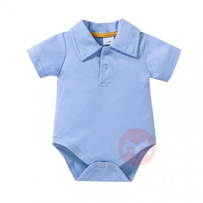 2022 new summer baby short sleeve lapel solid color polyester baby onesie cute baby onesie