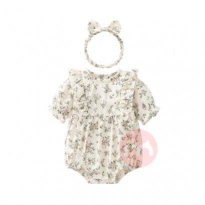 Factory Floral Printing Baju baby Summer Girls Cotton Jumpsuit, Toddler Baby Girls One-Piece Romper with Free Hairband