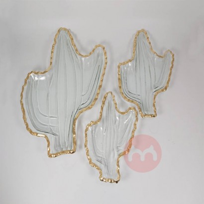 FREEWAY 2022 Hot Glass Plates Transparent Elegant Charger Plate Gold Rim Dishes & Plates Transparent plant style For kit