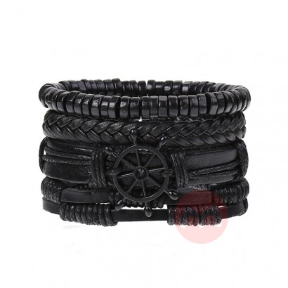 Black Braided Wrap Leather Bracelets for Men Vintage Bracelet Wooden Beads Ethnic Tribal Wristbands Bracelet