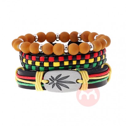 OEM Trendy Red Yellow Green Braided Leather Bracelet Rock Hip Hop Bracelet Street Dance Sporty Rope Chain Bracelet