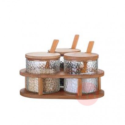 KINGMOON kitchen  tabletop Storage Jar Container Canister Set With Bamboo Lid And Bamboo Stand For Food Coffee Tea