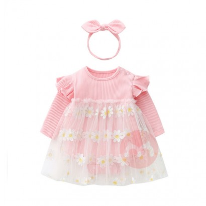 baju bayi spring autumn Baby Girl Dress with Lace Toddler with hair band Flora tutu ruffle sleeve Toddler Party Wedding