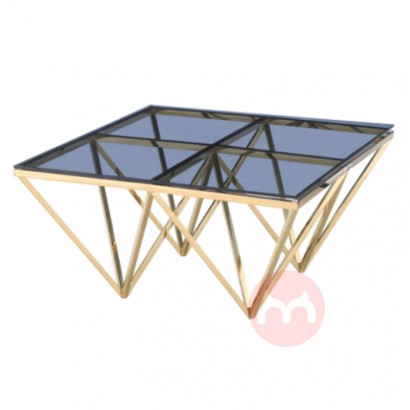 Modern metal small tea coffee side table square tempered Stainless steel glass coffee table