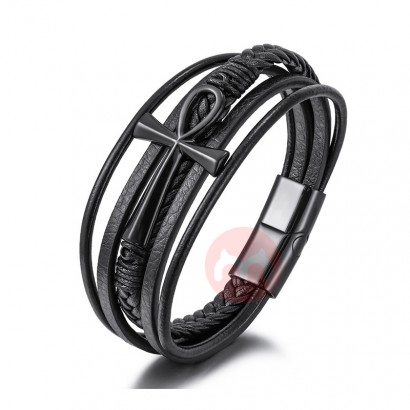 ZG 2022 New Hot Sale Multi-layer Hand-woven Cowhide Rope Stainless Steel Cross Bracelet Men's Magnetic Buckle Bracelet