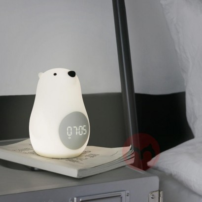 Big white bear children wake up silicone light led clock baby bedside alarm clock charging night light