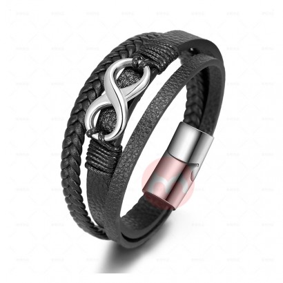 ZG 2022 Hot Selling Hand Braided Rope Leather Bracelet 8 Character Magnetic Buckle Stainless Steel Men's Bracelet