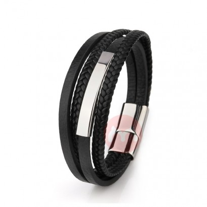 ZG Cross-border New Hot Selling Magnetic Buckle Artificial Woven Men's Bracelet Multi-layer Bracelet Stainless Steel Bra