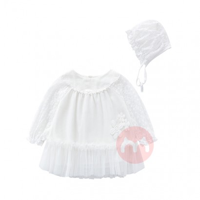 Lace infant clothing plain white baby rompers, Cotton girls' bodysuit newborn baby clothes with hat set
