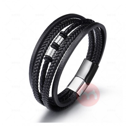 ZG Spot Wholesale Men's Stainless Steel Leather Bracelet Multi-layer Hand-woven Titanium Steel Bracelet