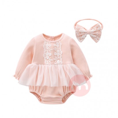 Free Lace Headband,2021 Spring New Arrival Infant Clothing 3-6 months baby girl clothes romper, long sleeve baby ribbed