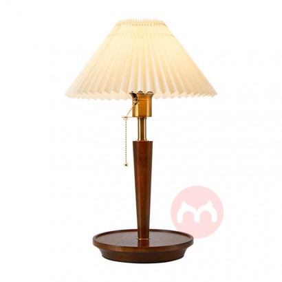 Retro American medieval style pleated ins table lamp Nordic creative smart walnut color solid wood bedside lamp
