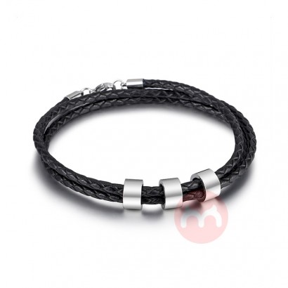 European and American Men's Braided Multi-layer Stainless Steel Leather Bracelet Men's Titanium Steel Beads DIY Letter B