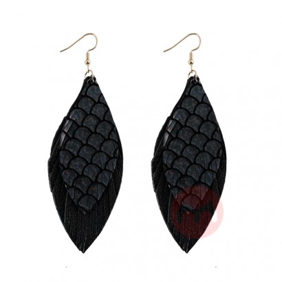 ZG manufacturer handmade leather fashion double-layer leather cowhide earrings