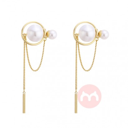 New Fashion Golden Multi-layer Tassel Earrings Female Pearl Stud Earrings