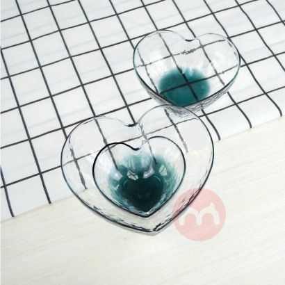 Abeisi Wholesale Heart Shape Love Funny Lead Free Glass Salad Bowl With Hammered Water Cup Dinnerware Tabletop Use